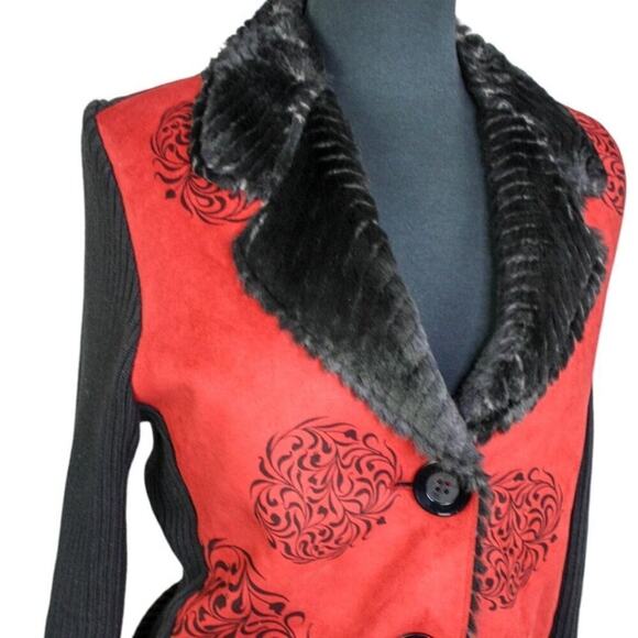 Robert Kitchen Cardigan Jacket Swacket Faux Fur Trim Whimsygoth L - Picture 2 of 6